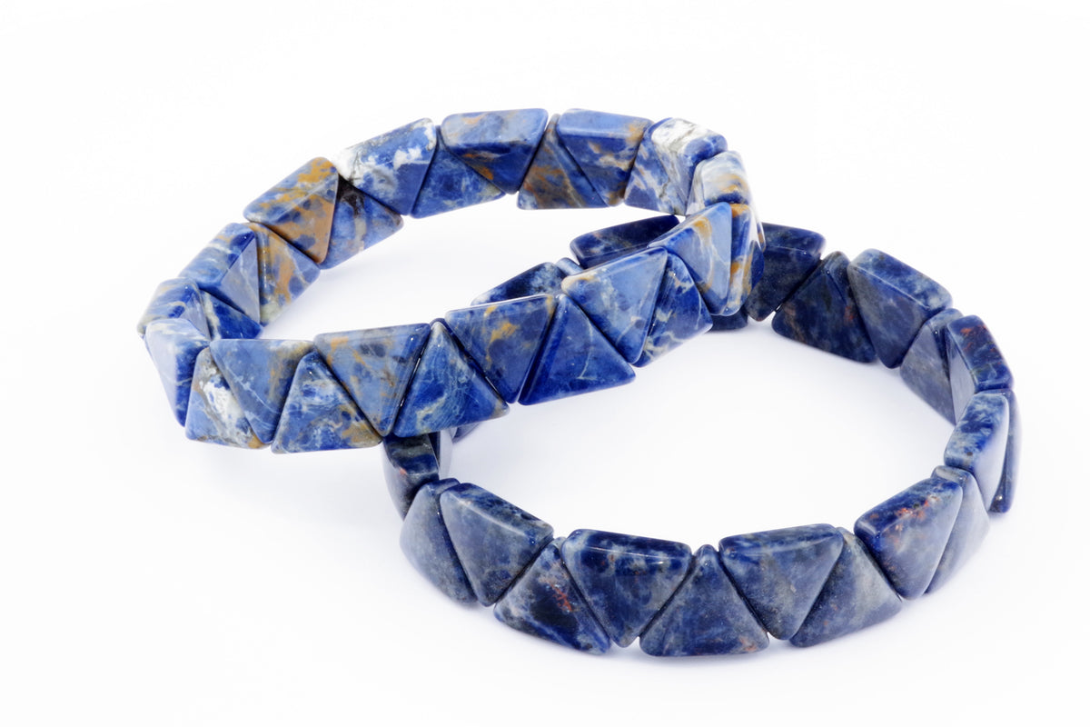 Two Sodalite bracelet – Triangle pieces made of natural blue and white gemstone triangles, polished for crystal jewellery and healing crystal use.