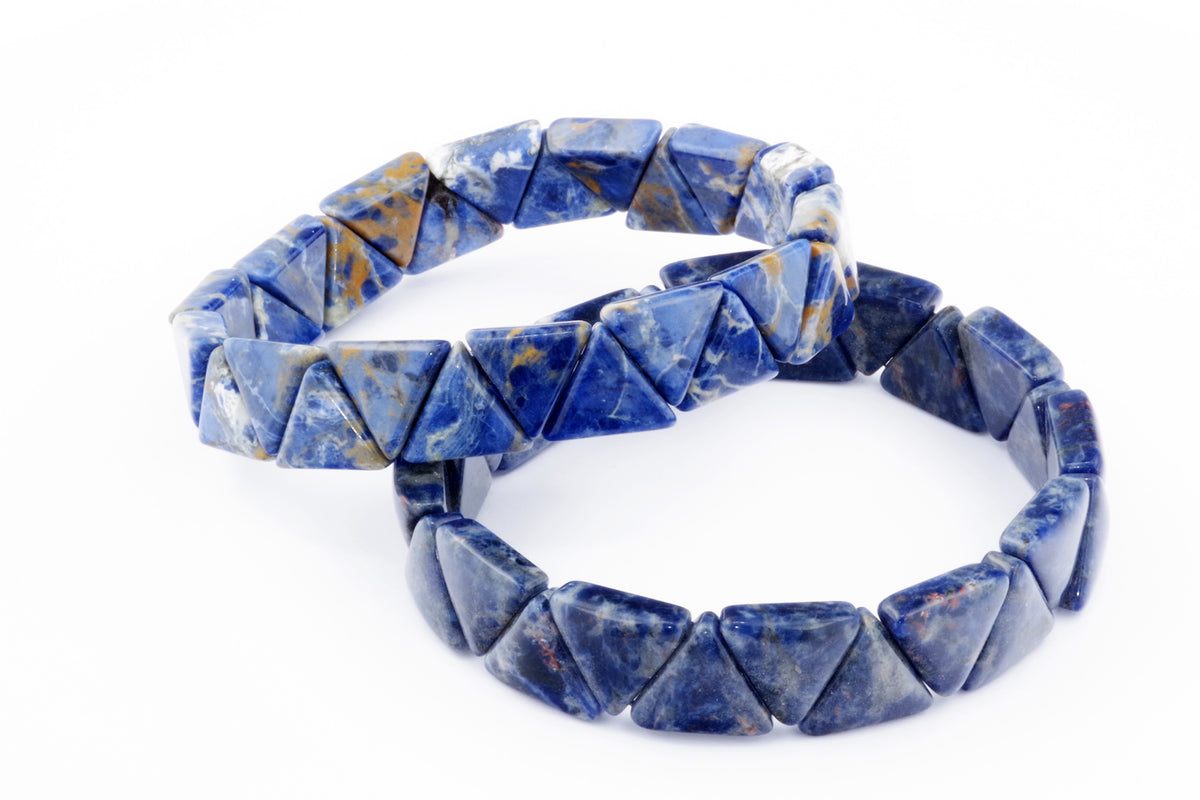 Two elegant Sodalite bracelet – Triangle designs featuring polished deep blue and natural crystal patterns, ideal for crystal jewellery and healing crystals collection.