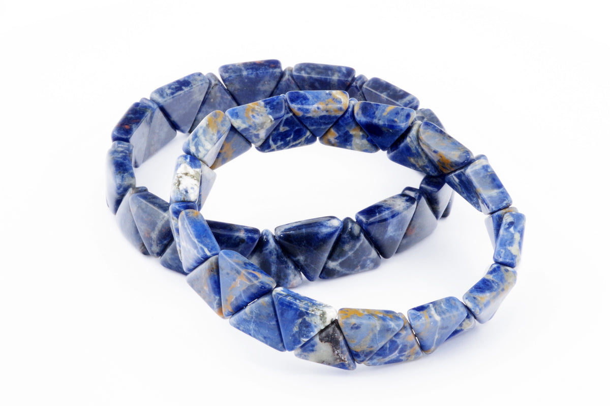 Two Sodalite bracelet – Triangle strands made of polished blue and white natural crystals with triangular gemstone beads arranged in a continuous loop.