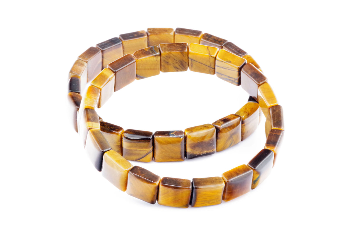 Tiger eye bracelet – Square featuring polished natural tiger's eye gemstones with golden brown and honey hues arranged in smooth square beads for crystal jewellery lovers.