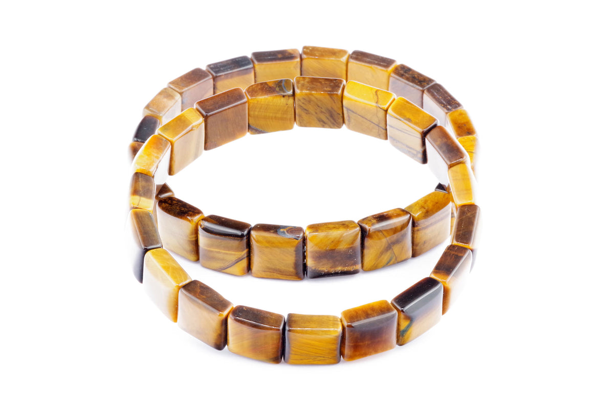 Tiger eye bracelet – Square featuring polished natural tiger's eye gemstones in smooth rectangular shapes, showcasing warm golden-brown and amber tones in a double-strand design.