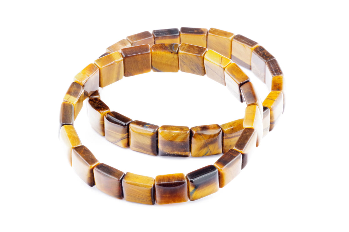 Tiger eye bracelet – Square featuring polished rectangular tiger's eye gemstones in warm golden brown tones, designed for natural crystal jewellery and healing energy.