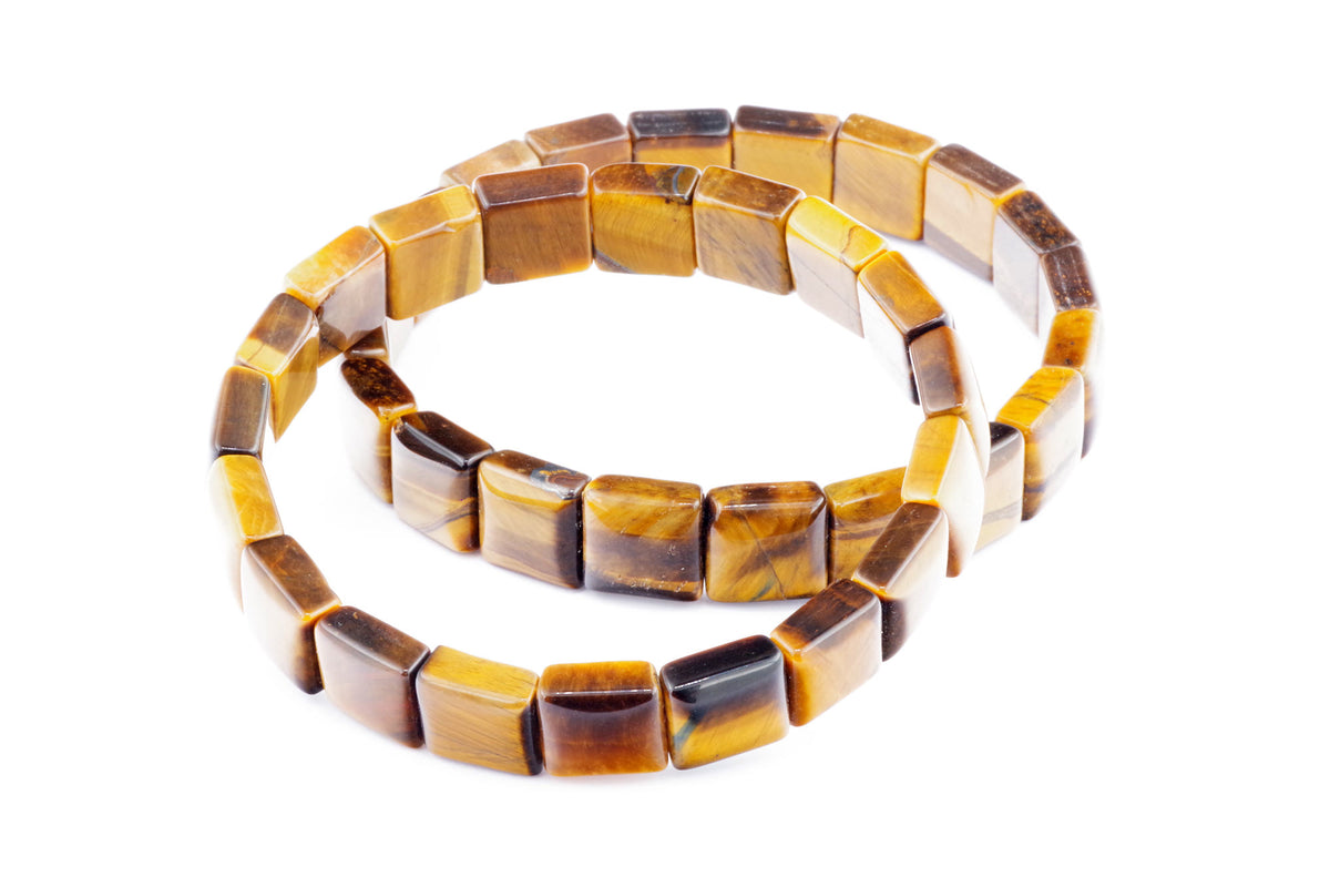 Tiger eye bracelet – Square featuring polished natural tiger's eye gemstones in a smooth, square bead design ideal for grounding and protection crystal jewellery.