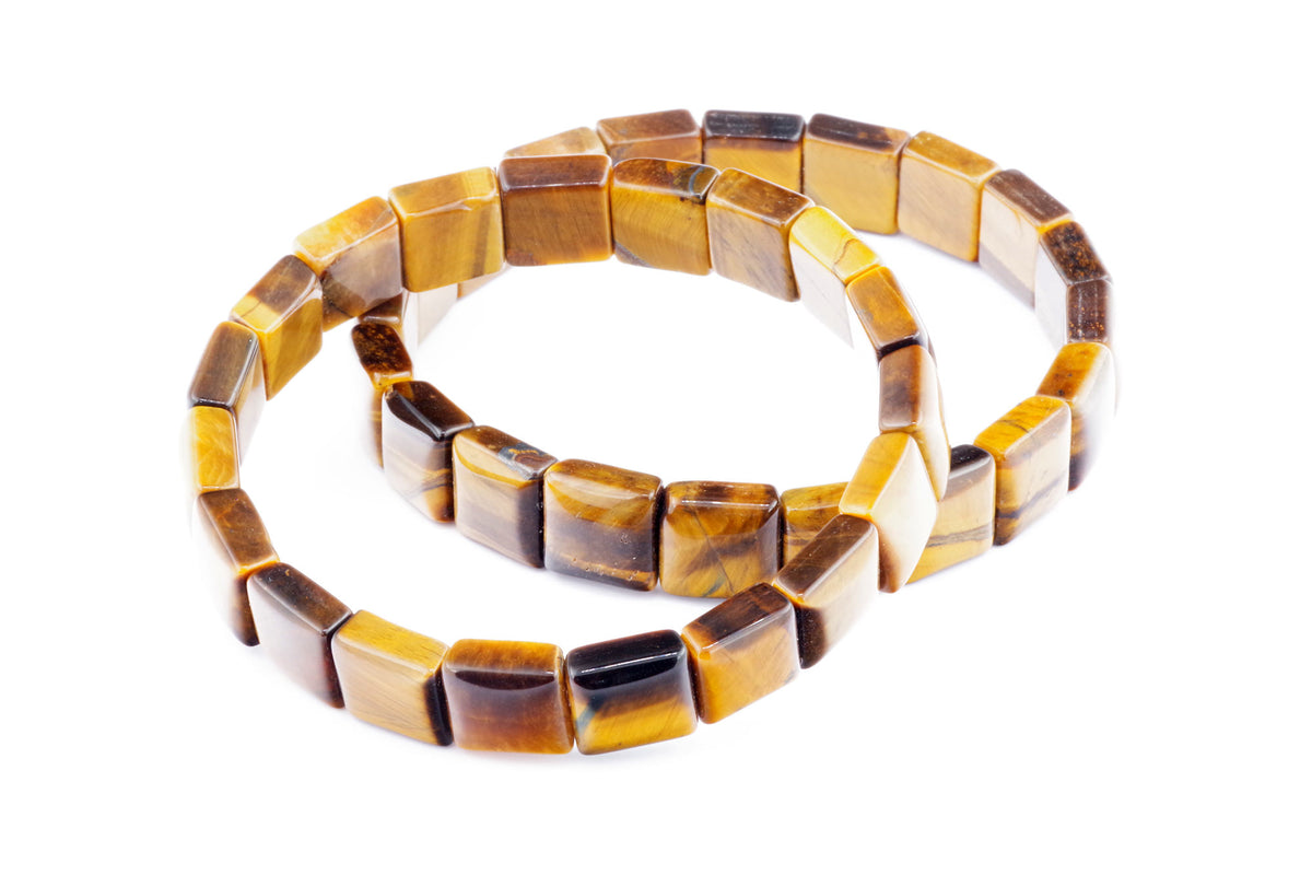 Tiger eye bracelet – Square featuring polished natural tiger's eye gemstones with rich golden and brown hues, ideal for crystal jewellery and healing crystals collections.