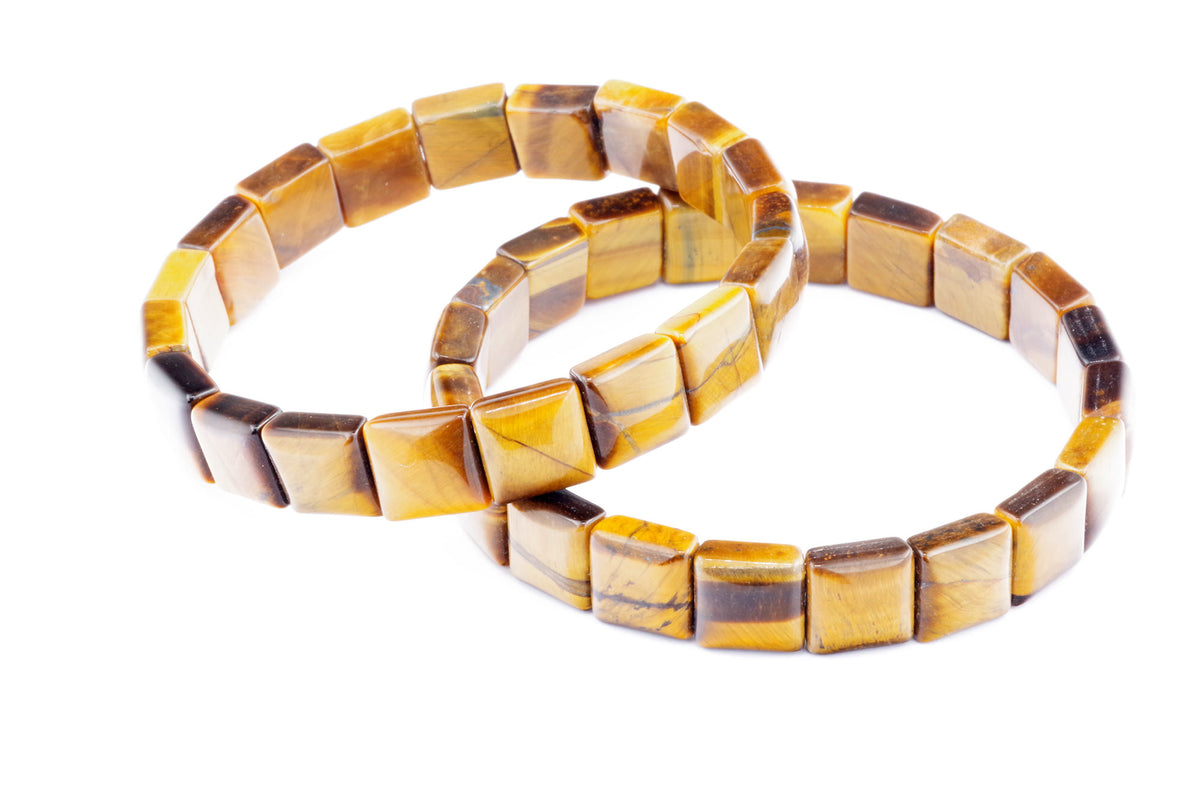 Tiger eye bracelet – Square featuring polished square beads of natural tiger's eye gemstones in warm golden and brown tones, ideal for crystal jewellery lovers.