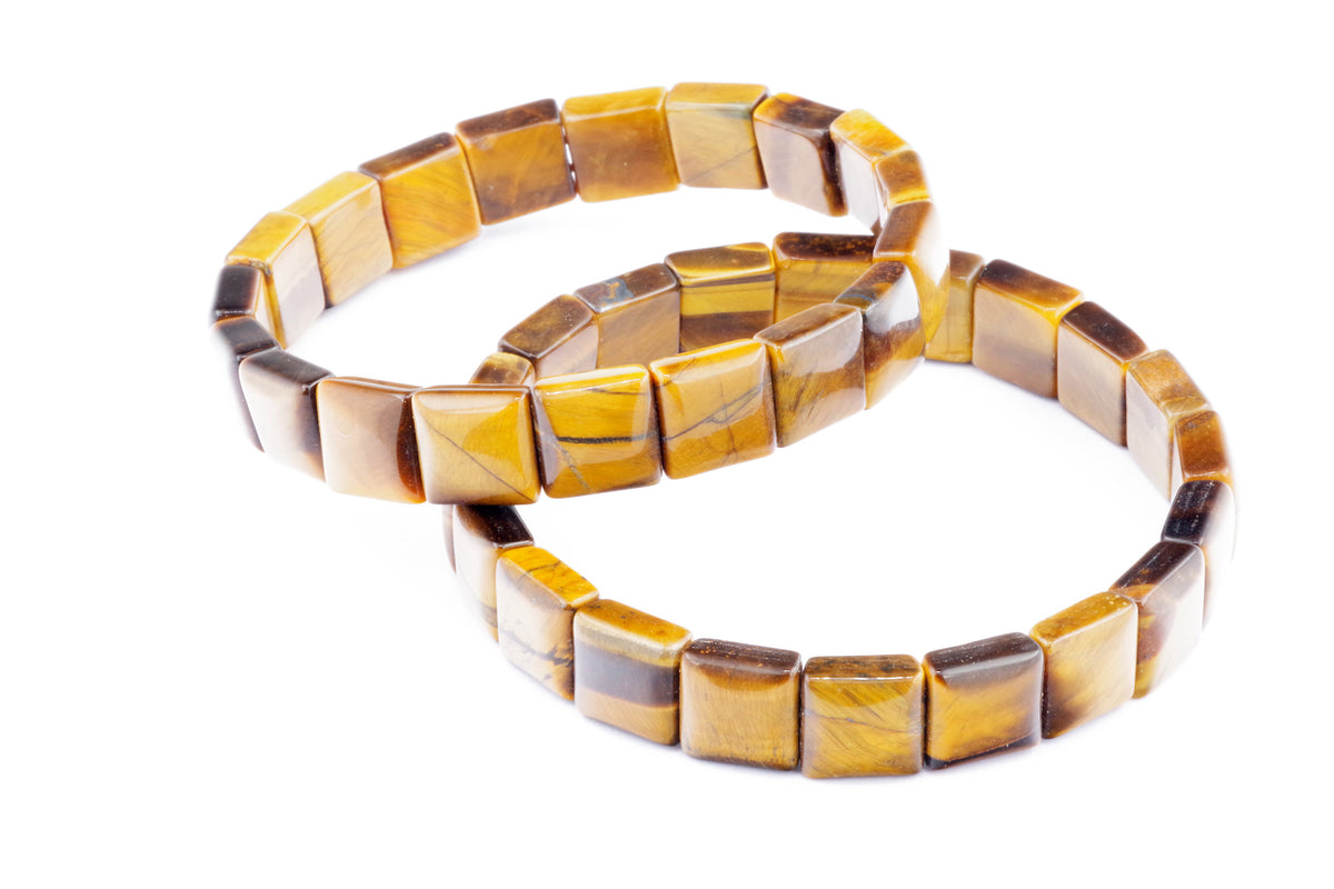 Tiger eye bracelet – Square featuring polished natural tiger's eye gemstones with rich golden and brown tones, crafted into smooth square beads for crystal jewellery lovers.