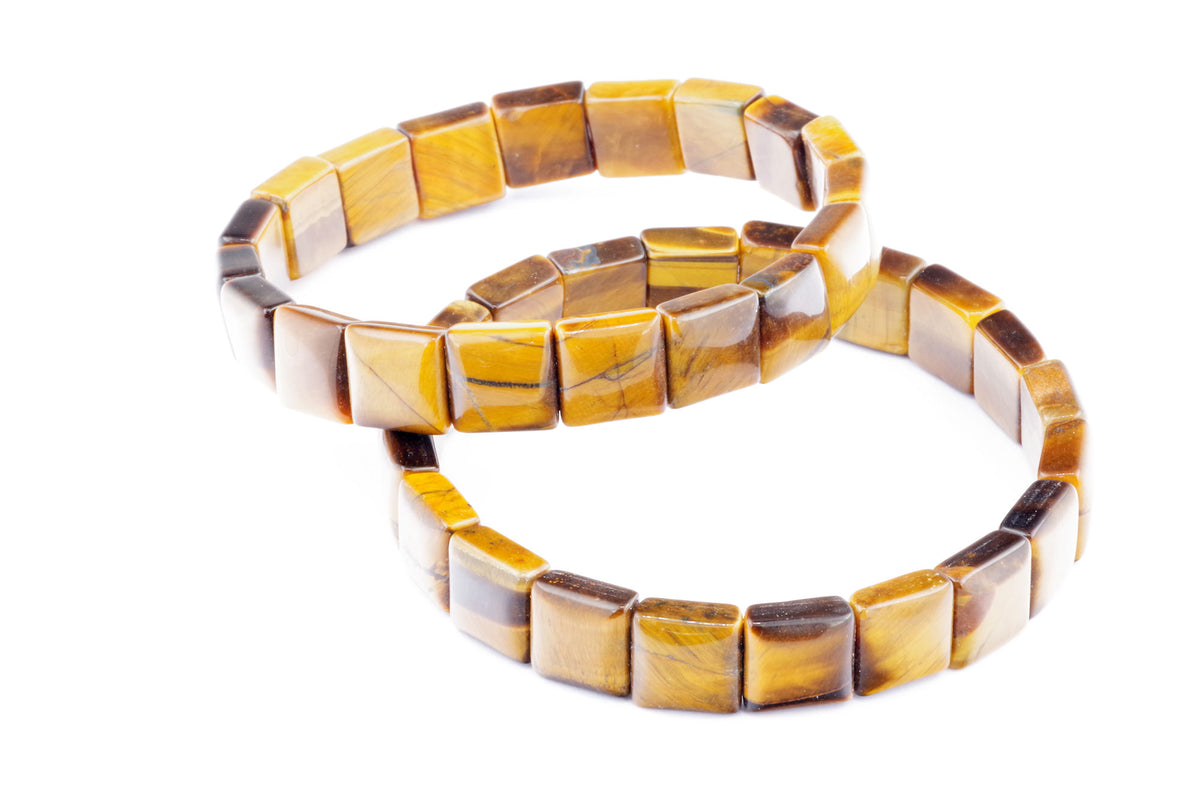 Tiger eye bracelet – Square featuring polished natural tiger's eye gemstone squares with a warm golden brown color, ideal for grounding and protection crystal jewellery.