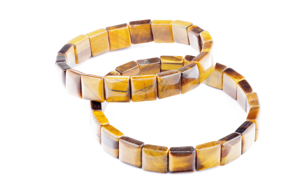 Tiger eye bracelet – Square featuring polished square beads made of natural tiger's eye gemstones with warm golden and brown hues, ideal for crystal jewellery collections.