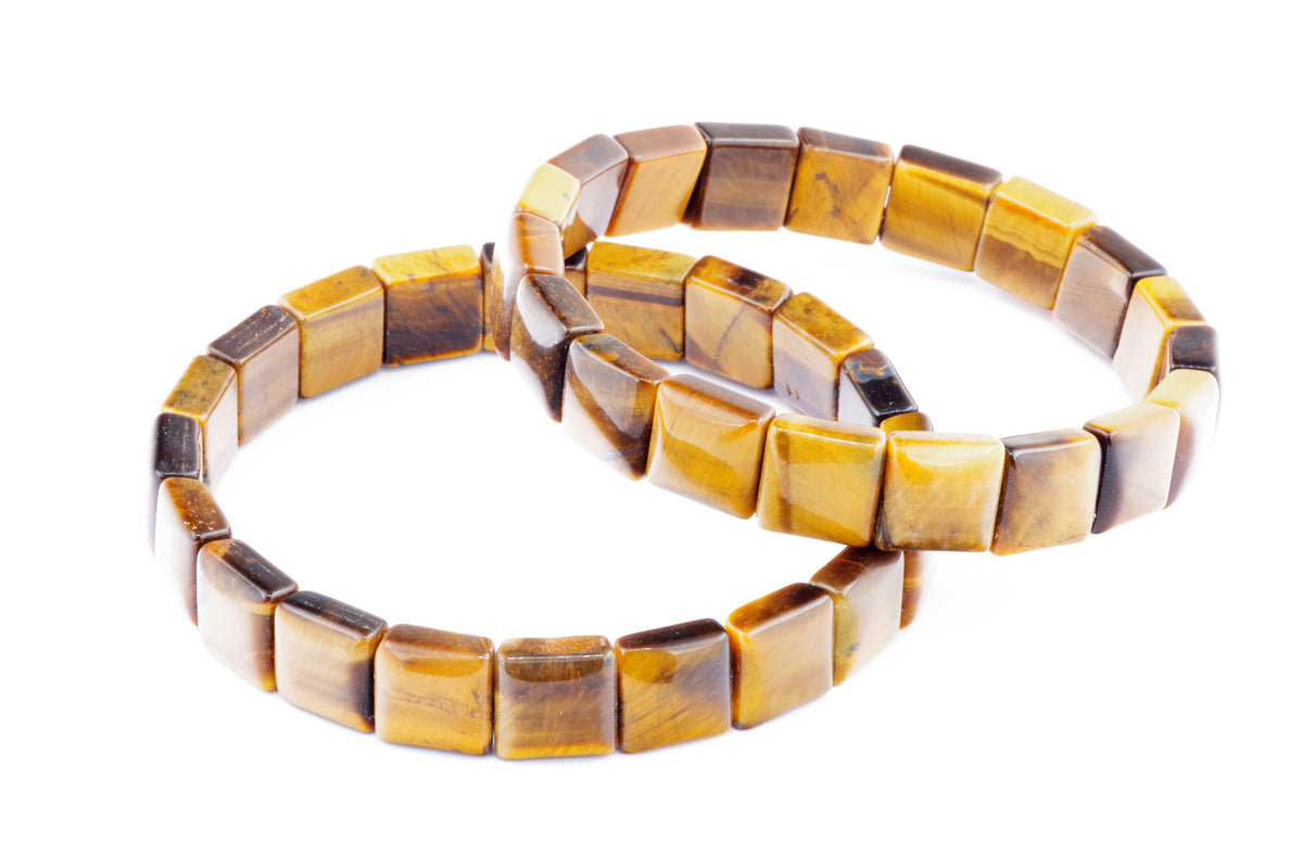 Tiger eye bracelet – Square featuring polished natural tiger's eye gemstones in a sleek rectangular design, highlighting the stone's rich golden and brown hues for grounding and protection.