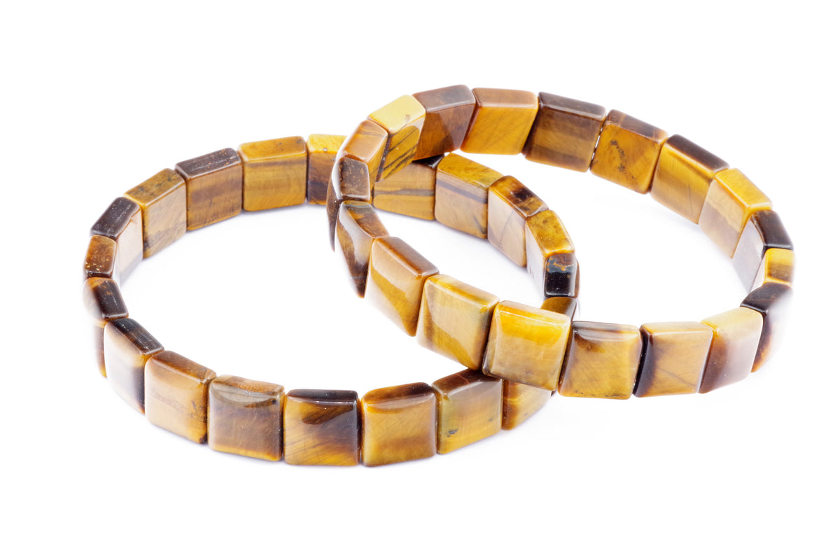 Two Tiger eye bracelet – Square pieces featuring polished natural tiger's eye gemstones in a warm golden-brown hue, ideal for grounding and protection.