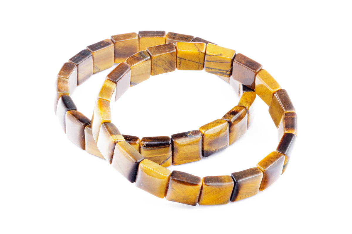 Tiger eye bracelet – Square featuring polished square tiger's eye gemstones with rich golden-brown hues, designed as a natural crystal bracelet for grounding and protection.