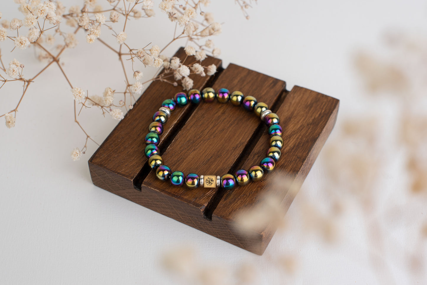 Rainbow hematite bracelet – 925 silver - 8mm - www.Crystals.eu