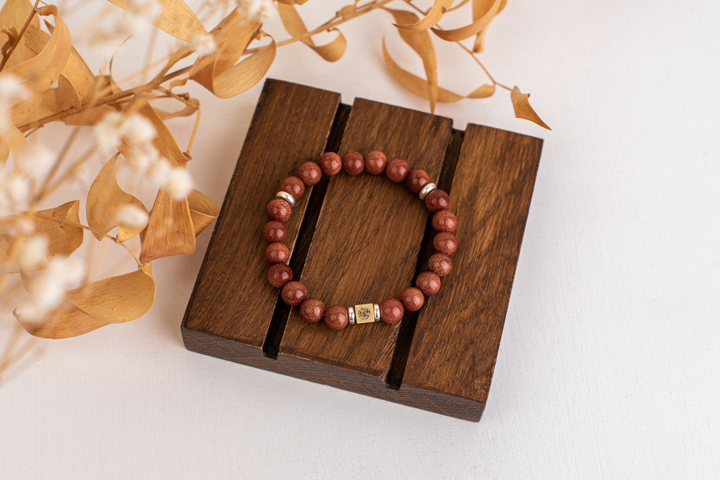 Goldstone bracelet – 925 silver - 8mm - www.Crystals.eu