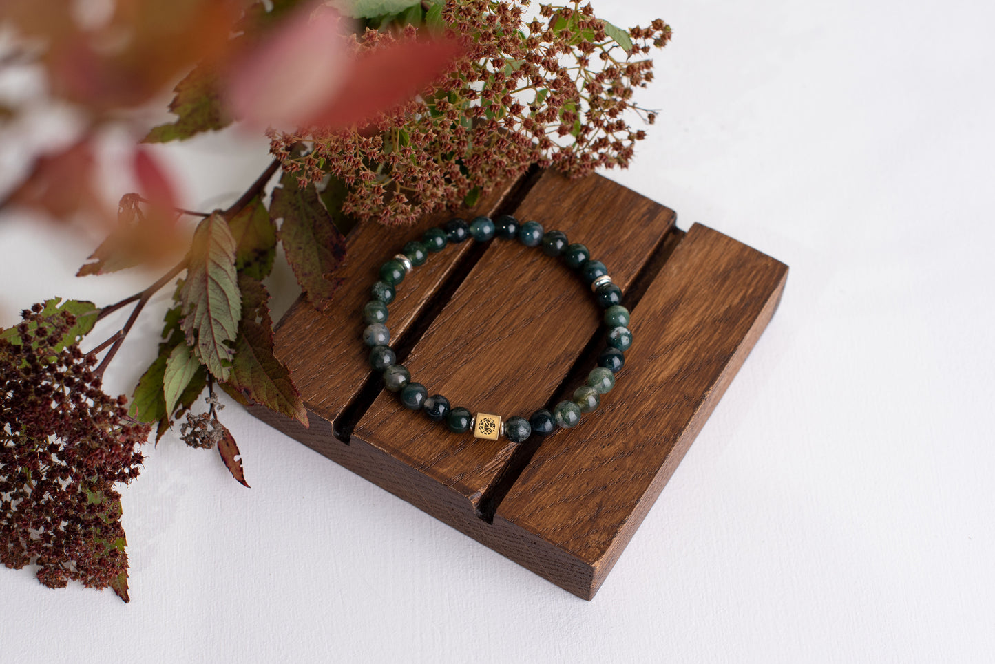 Moss agate bracelet – 925 silver - 6mm - www.Crystals.eu