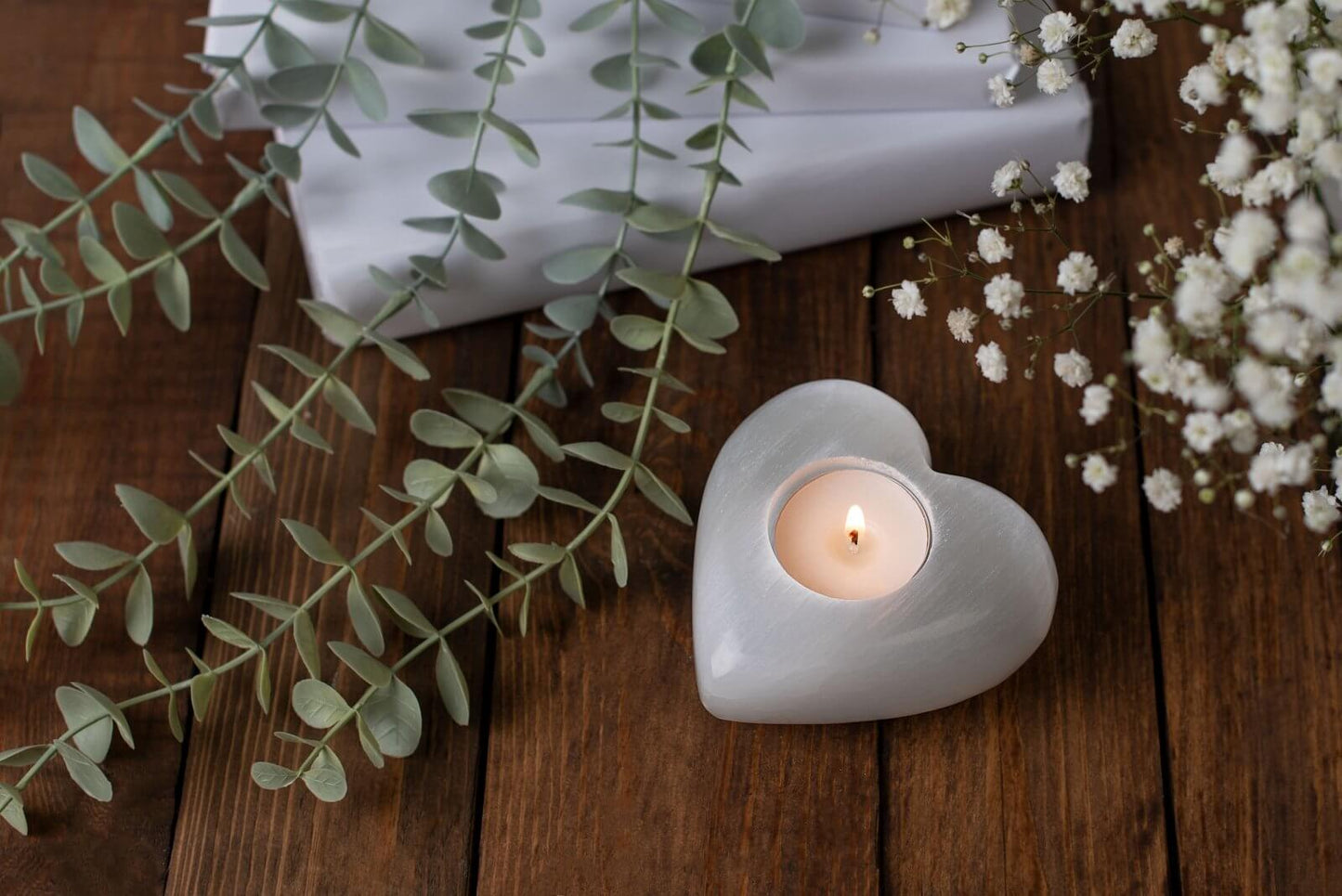 Selenite – candlelight heart