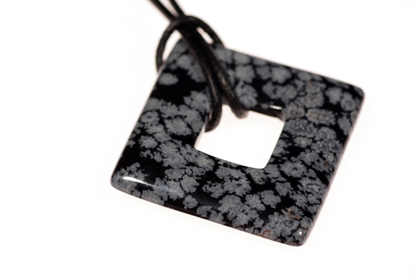 Snowflake Obsidian pendant – Square Donut 35mm