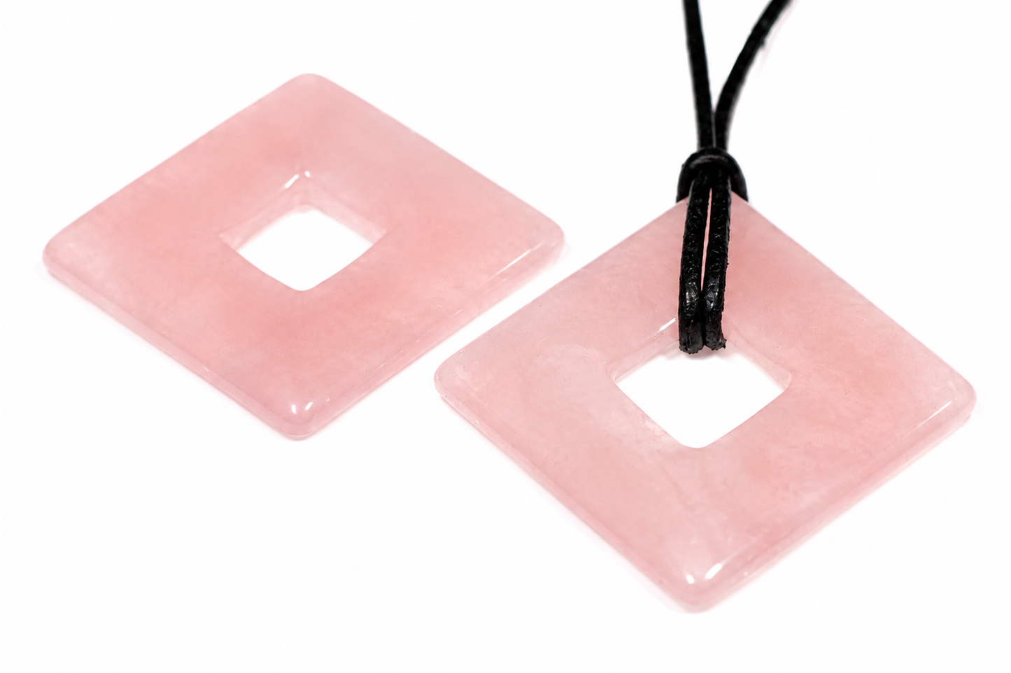 Rose quartz pendant – Square Donut 35mm