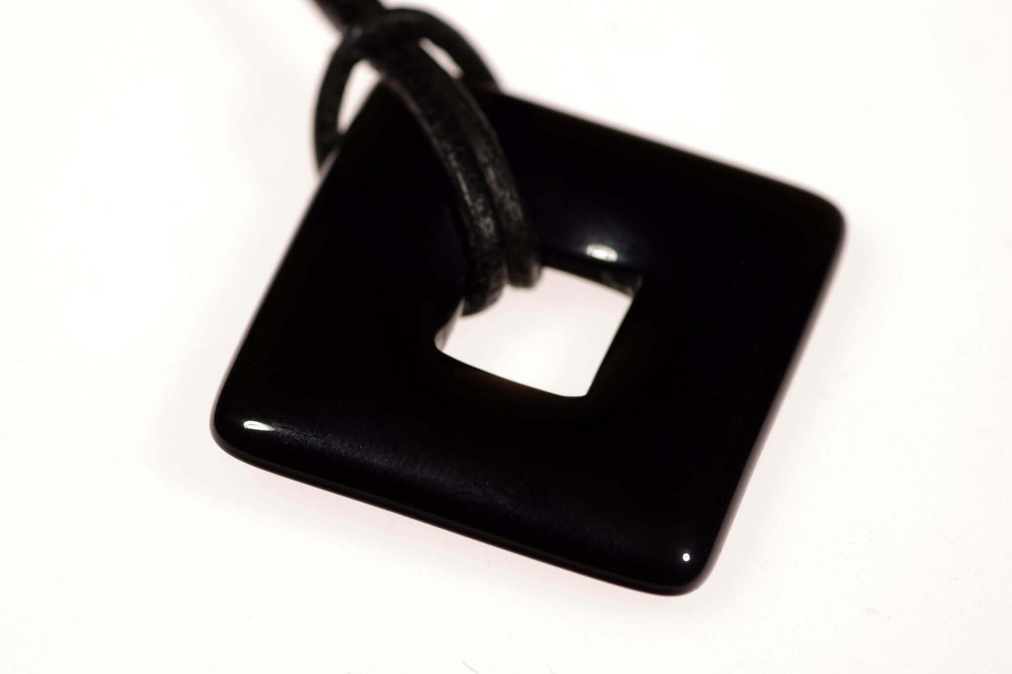 Black onyx pendant – Square Donut 28mm