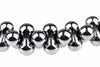 A bracelet with shiny, dark silver-toned spherical beads arranged in a row on a white background.