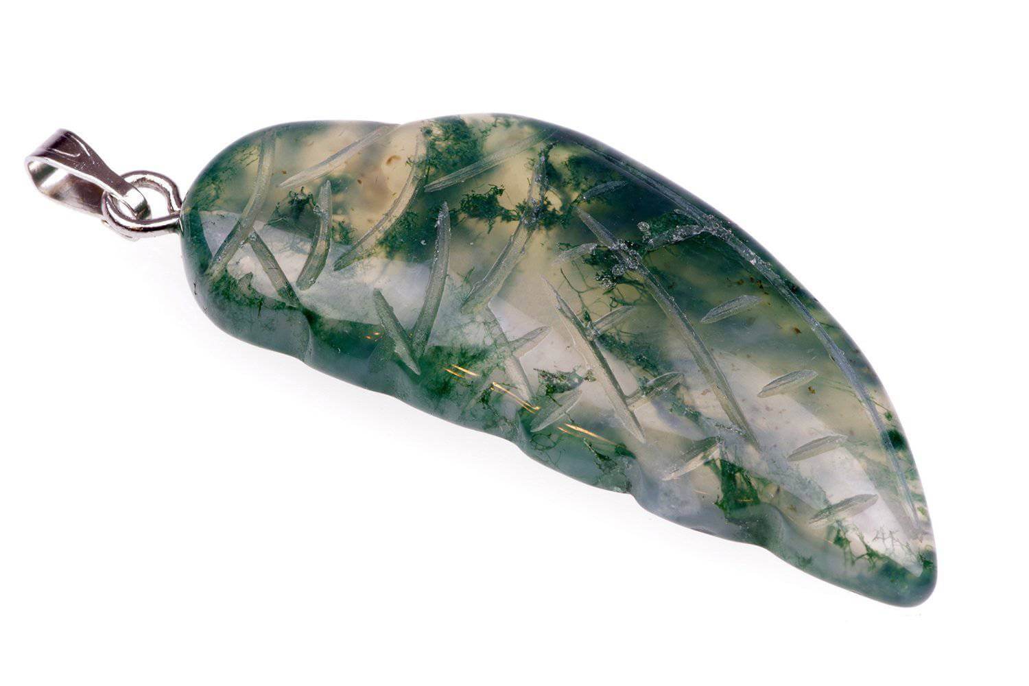 Moss agate pendant – Wing