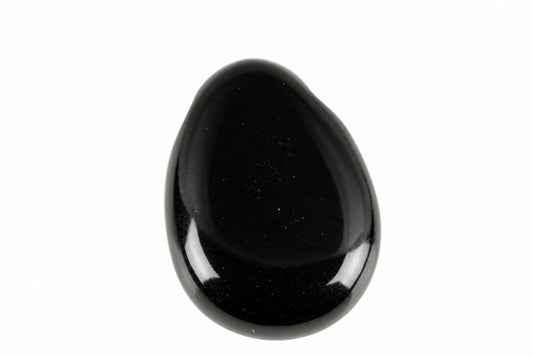 A smooth, black onyx pendant with a polished teardrop shape against a white background.