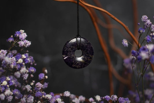 Purple fluorite pendant – Donut 30mm
