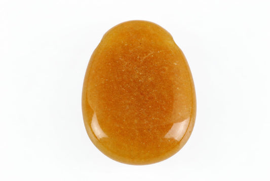 A smooth, polished oval stone in warm golden-brown tones with a glossy surface against a white background.
