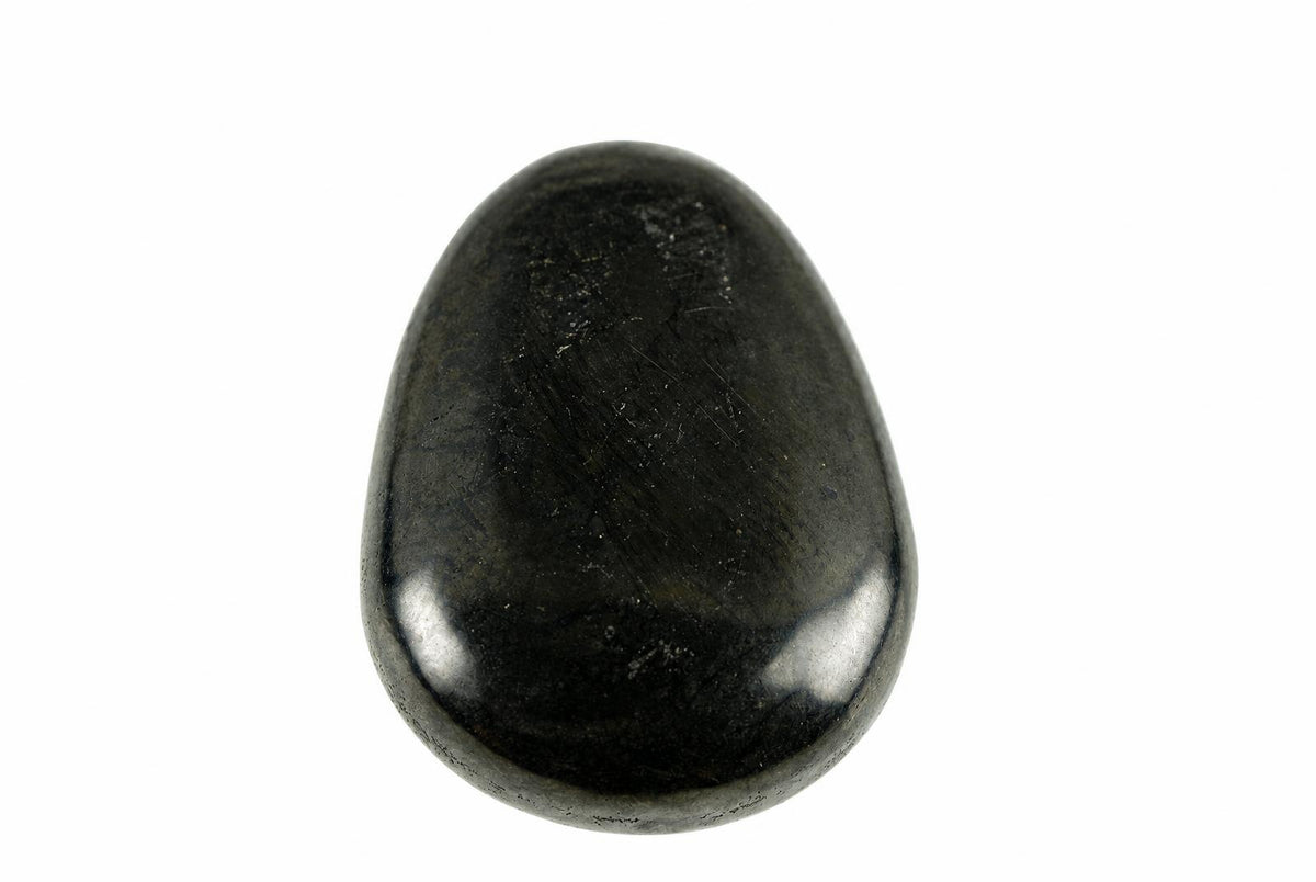 A smooth, polished black stone pendant with a teardrop shape on a white background.