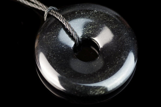 Silver Obsidian pendant – Donut 30mm