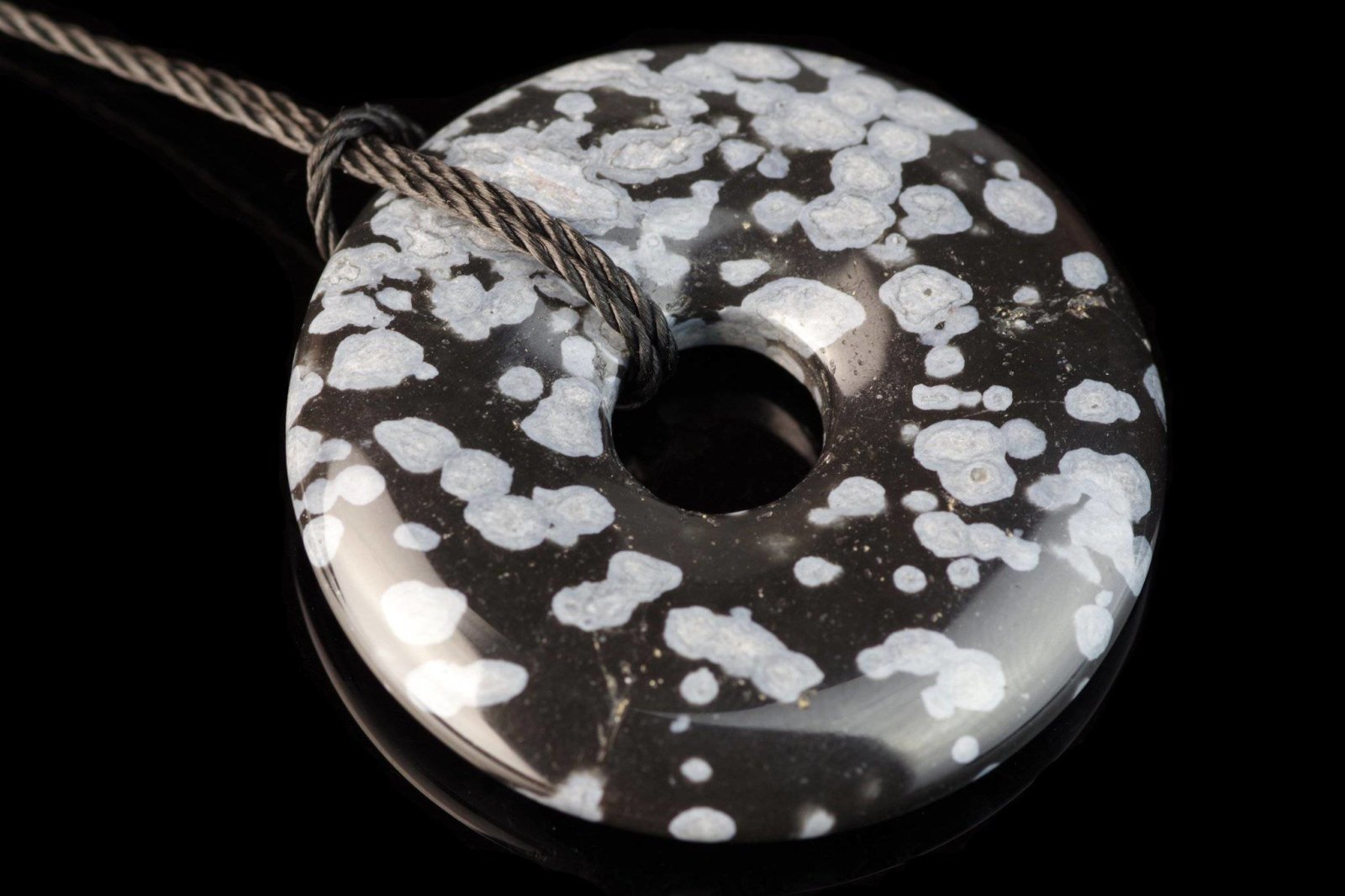 Snowflake Obsidian pendant – Donut 30mm