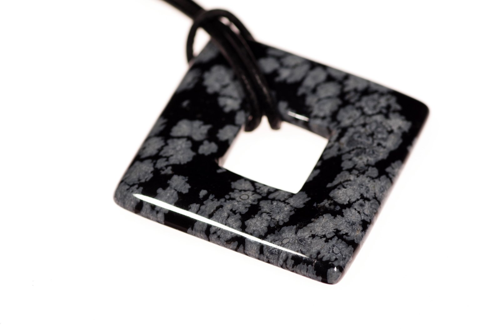 Snowflake Obsidian pendant – Square Donut 35mm