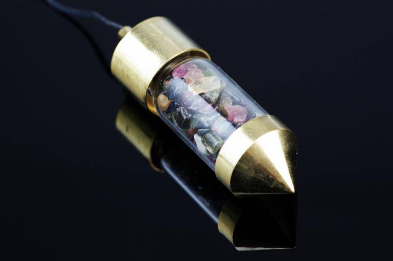 Tourmaline multi-color pendulum – Brass