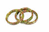 Three square Unakite bracelets with green and reddish-brown speckled stones arranged on a white surface.